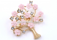 Brosa martisor, Cires inflorit cu cristale si perlute, 4.9x4.9cm - x1