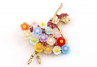 Brooch, Ballerina with flowers and crystals, 5x3.5cm - x1