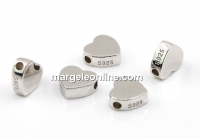 Decorative beads, heart, 925 rhodium-plated silver, 8mm - x1