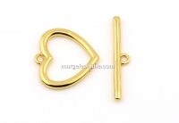 Heart toggle clasp, 925 silver gold plated - x1set