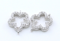 Link floare cu cristale, argint 925 placat cu rodiu, 14mm - x1