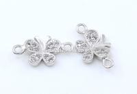 Butterfly link with crystals, silver 925 rhodium plated, 13mm - x1