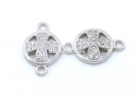 Link cruce cu cristale, argint 925 placat cu rodiu, 13.5mm - x1