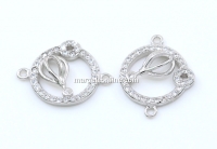 Link disc cu floricica si cristale, argint 925 placat cu rodiu, 16mm - x1