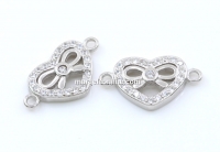 Link inima cu fundita si cristale, argint 925 placat cu rodiu, 16mm - x1