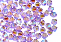 Swarovski, margele bicone, violet AB2x, 6mm - x10