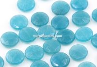 Angelite quartz beads, faceted disc, turquoise, 14mm - x14
