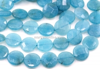 Angelite quartz beads, faceted disc, turquoise, 14mm