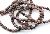 Rhodonite beads, round, 4mm