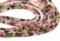 Multicolor Tourmaline beads, round faceted, 3mm