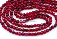 Agate Beads, faceted round, fuchsia, 4mm