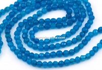 Agate beads, round faceted, capri blue, 4mm