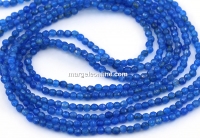 Agate beads, round faceted, blue, 2mm