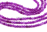 Agate beads, round faceted, fuchsia, 3mm