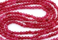 Agate beads, round faceted, garnet pink, 4mm