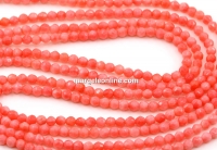 Agate beads, round faceted, coral, 3.3mm