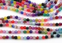 Agate beads, round faceted, multicolor, 3.3mm
