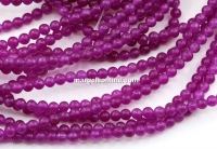 Agate beads, round, fuchsia purple, 3mm