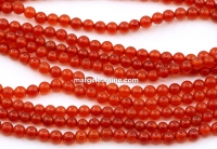 Agate beads, round, deep orange, 3mm