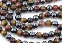Margele mix Ochi de tigru si hematit, rotund, 8mm