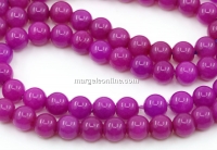 Jade beads, round, fuchsia, 6.5mm