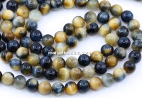 Yellow-blue Tiger Eye Beads, round, 6mm