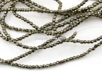 Natural Pyrite Beads, faceted round, 2mm