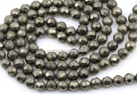 Natural Pyrite Beads, faceted round, 6mm