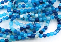 Margele Agate lace dantelate, rotund, albastru, 4mm