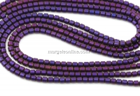 Hematite beads, tube, fuchsia purple, 2.3x2.2mm