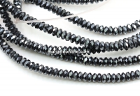 Hematite beads, faceted roundel, gun, 4mm