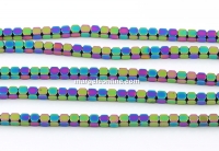 Margele Hematit, cub hexagon, rainbow, 3mm