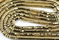Hematite beads, hexagon round, gold, 4mm
