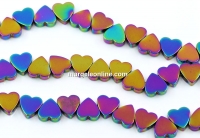 Hematite beads, heart, rainbow, 8mm