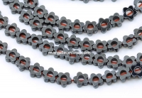 Hematite beads, flower, gun, 6mm