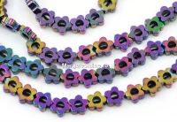 Margele Hematit, floare, rainbow, 6mm
