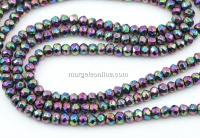 Hematite beads, faceted roundel, rainbow, 3.5mm