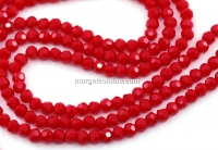 Sirag margele cristal, rotund fatetat, rosu, 4mm