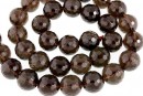 Margele cuart natural, rotund fatetat, fumuriu intens, 12mm