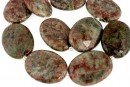 Margele granat verde natural, oval plat, 40x30mm