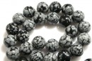 Margele obsidian fulg de nea, rotund,14mm