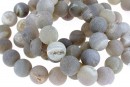 Margele agate naturale frosted, gri mat, rotund, 12mm