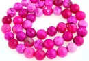 Margele agate crab fire, roz intens, rotund fatetat, 8mm
