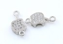 Link mar cu cristale, argint 925 placat cu rodiu, 14x6.5mm - x1