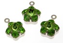 Swarovski, rhodium-plated pendant, flower, peridot, 13mm - x2