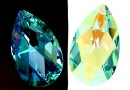 Swarovski, pand. picatura, antique green blue aurore boreale, 38mm - x1