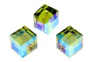 Swarovski, margele cub, olivine AB, 6mm - x2