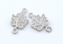 Link frunza de artar cu cristale, argint 925 placat cu rodiu, 16mm - x1