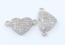 Link inima cu cristale, argint 925 placat cu rodiu, 17mm  - x1