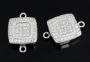 Link patrat cu cristale, argint 925 placat cu rodiu, 15mm  - x1